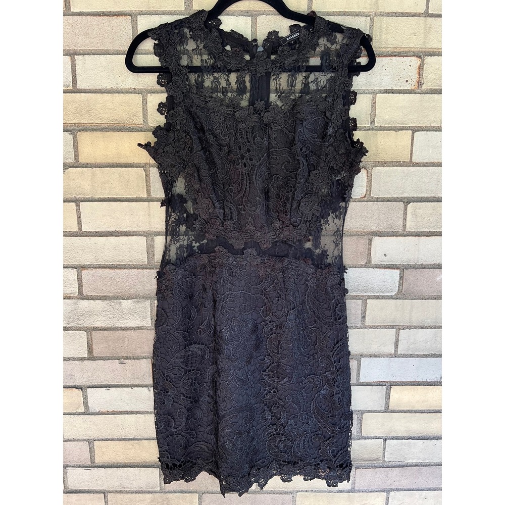 Soieblu Black Floral Lace Sheer Panel Sleeveless Mini Dress Size Large